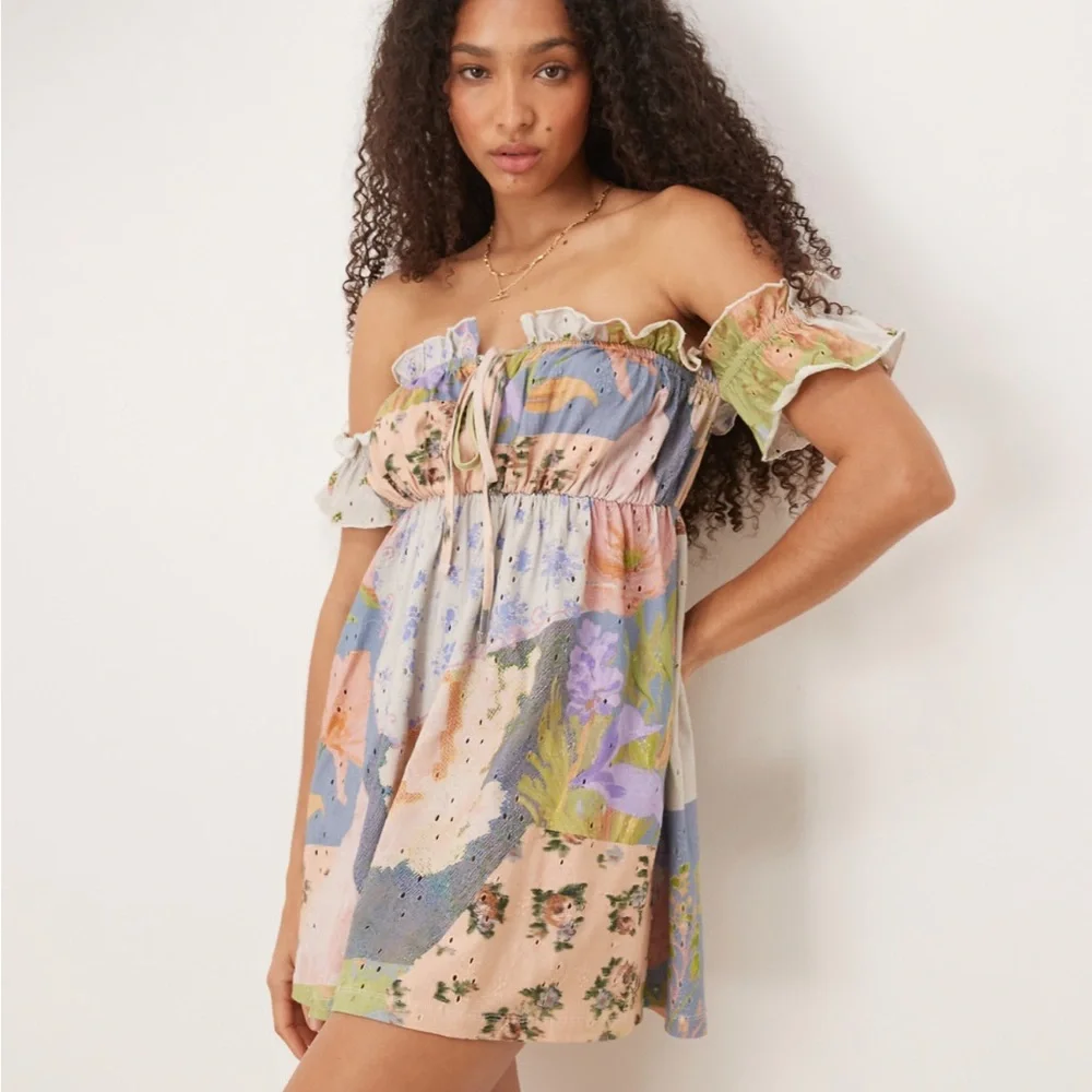 ASOS Floral Off-Shoulder Dress SIZE LARGE - Picture 3 of 7